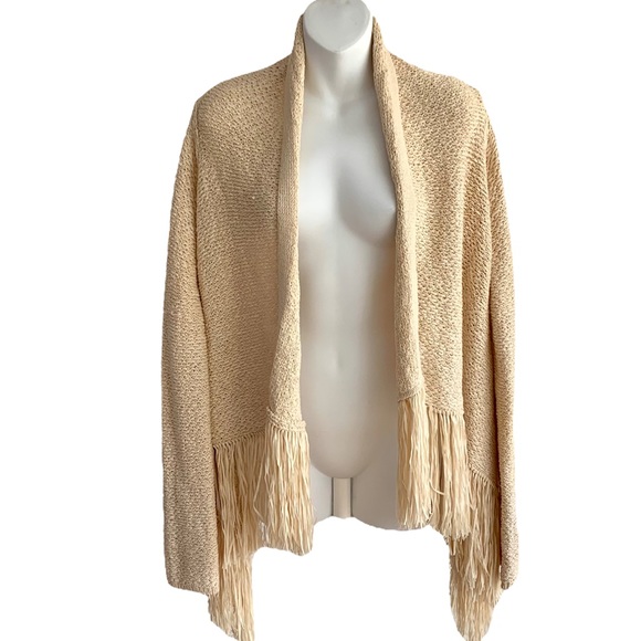 BCBGMAXAZRIA open front, shawl collar fringe cardigan wrap sweater. Size s/xs - Picture 4 of 11